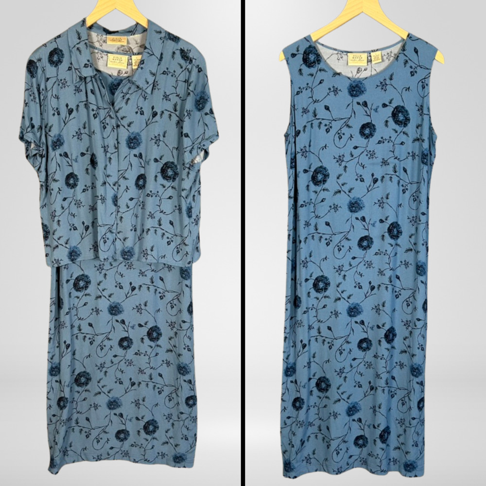 Vintage Field Manor Womens Floral Midi Dress‎ & Jacket Size L Cottagecore Modest